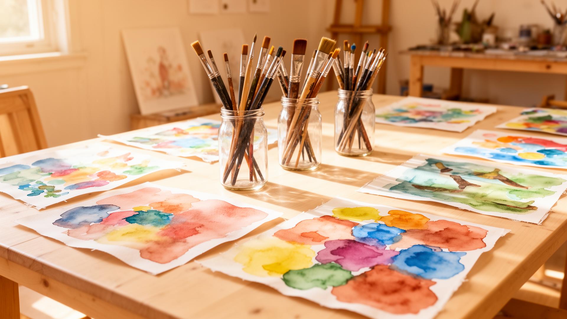 Art studio with watercolors