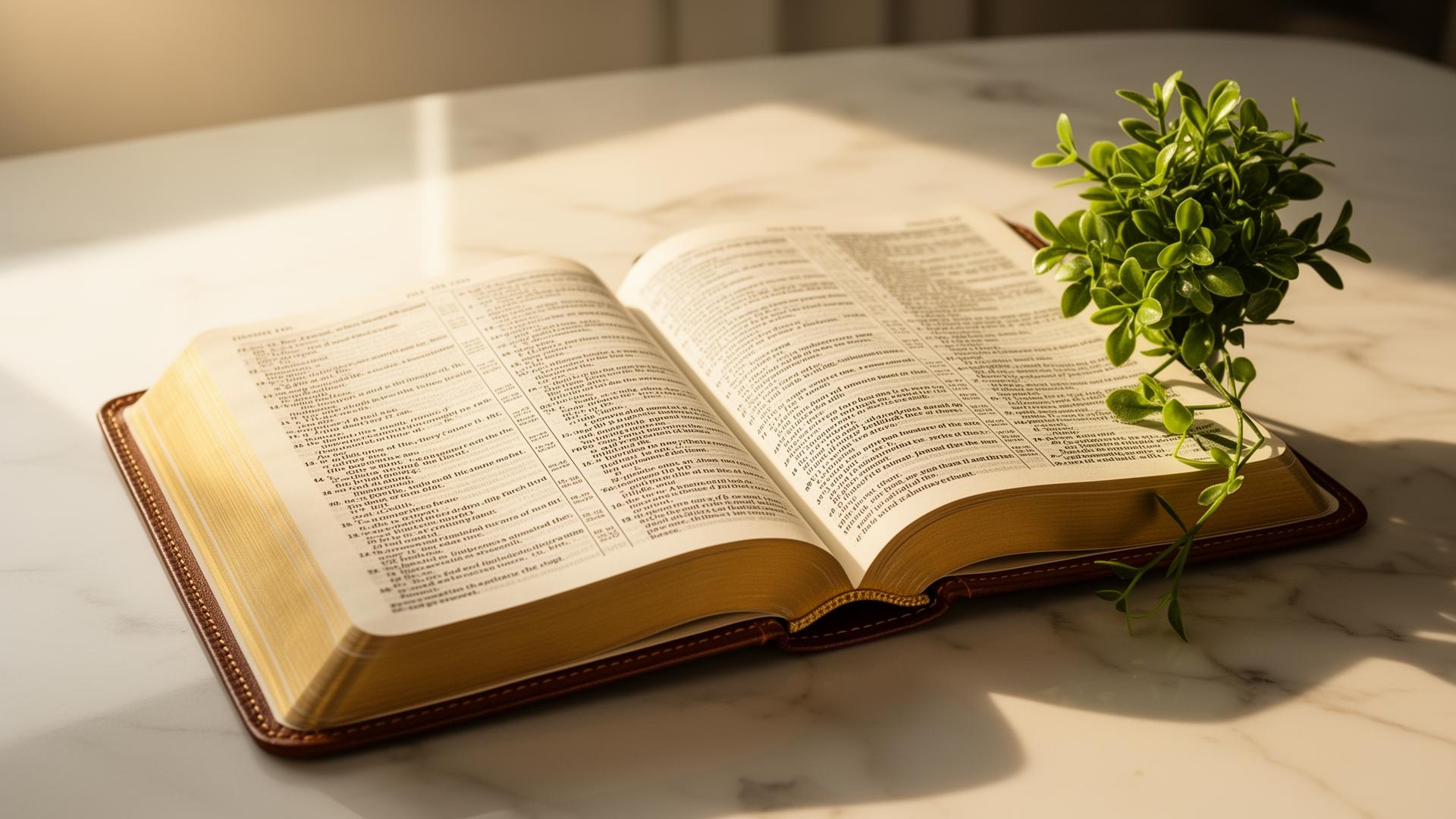 Open Bible on a marble table